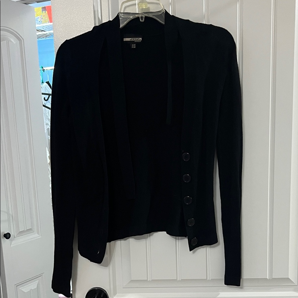 Women's Black neck tie  Button-Up Sweater